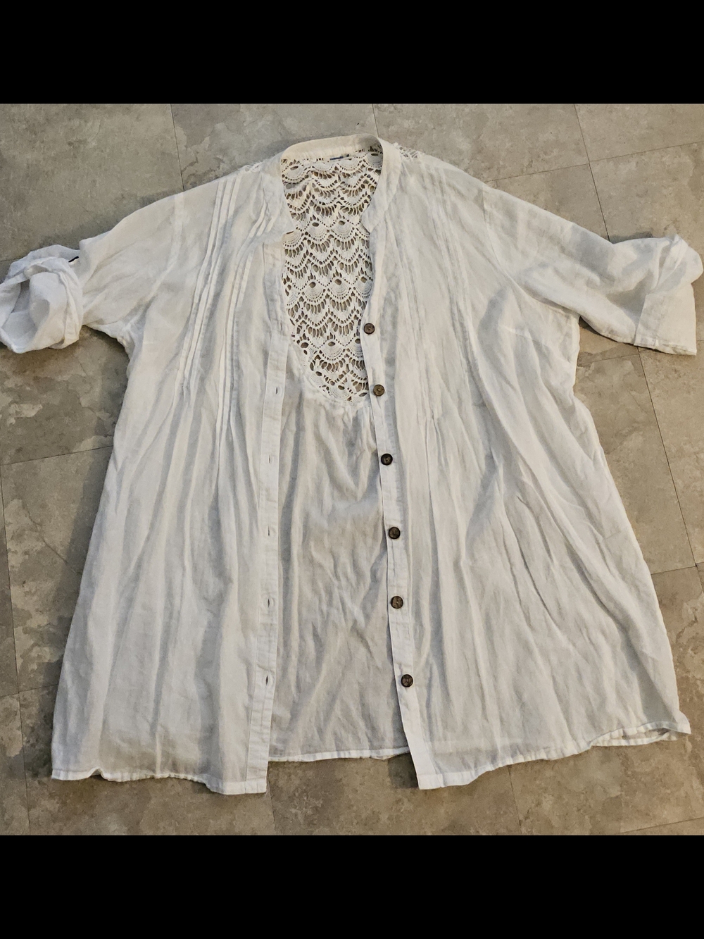 Swimsuits For All White Crochet-Back Design - Button Up Front Swim Coverup